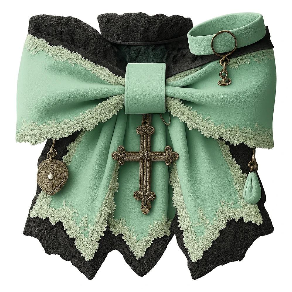 Make the gothic bow and accessories pastel green, keep lace and velvet details, photorealistic style, keep background transparent. sticker