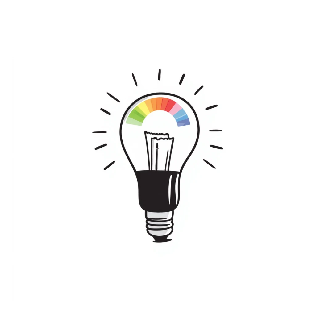 A hand-drawn Philips Hue smart bulb with app control and rainbow colors sticker