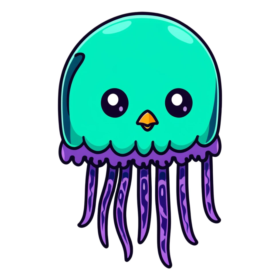 Half owl half jellyfish fantasy creature with glowing tentacles sticker