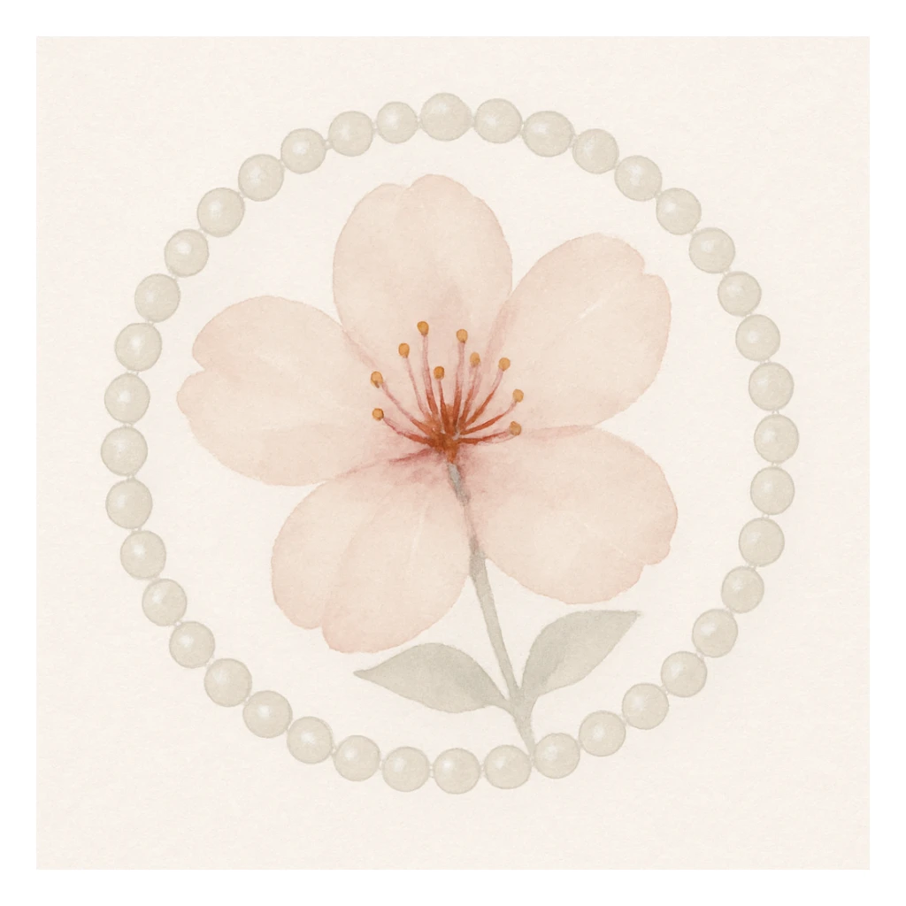 pastel sakura flower with a pearl border, watercolor art style sticker