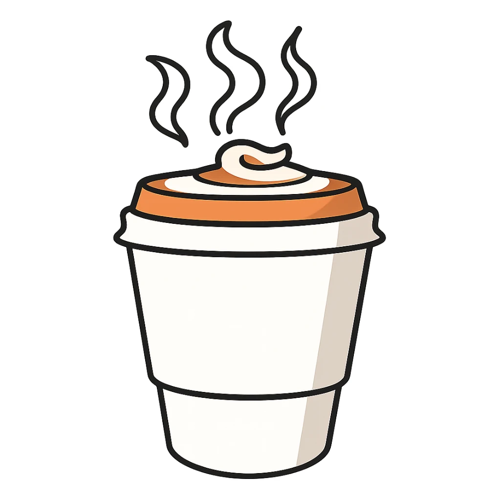 Add visible coffee steam rising from the cappuccino cup. Keep the style consistent with the original and maintain a transparent background. sticker