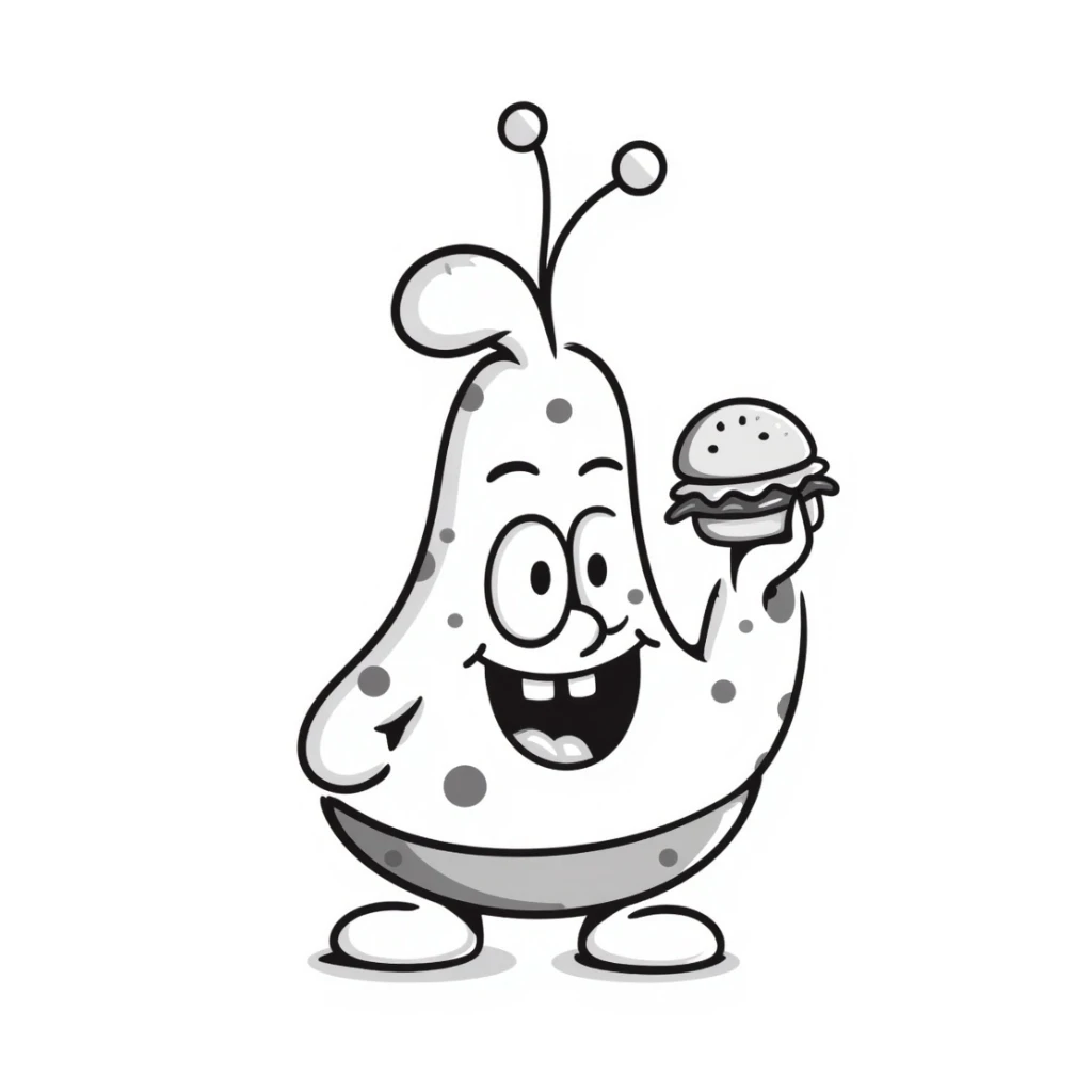 Plankton with a Krabby Patty sticker