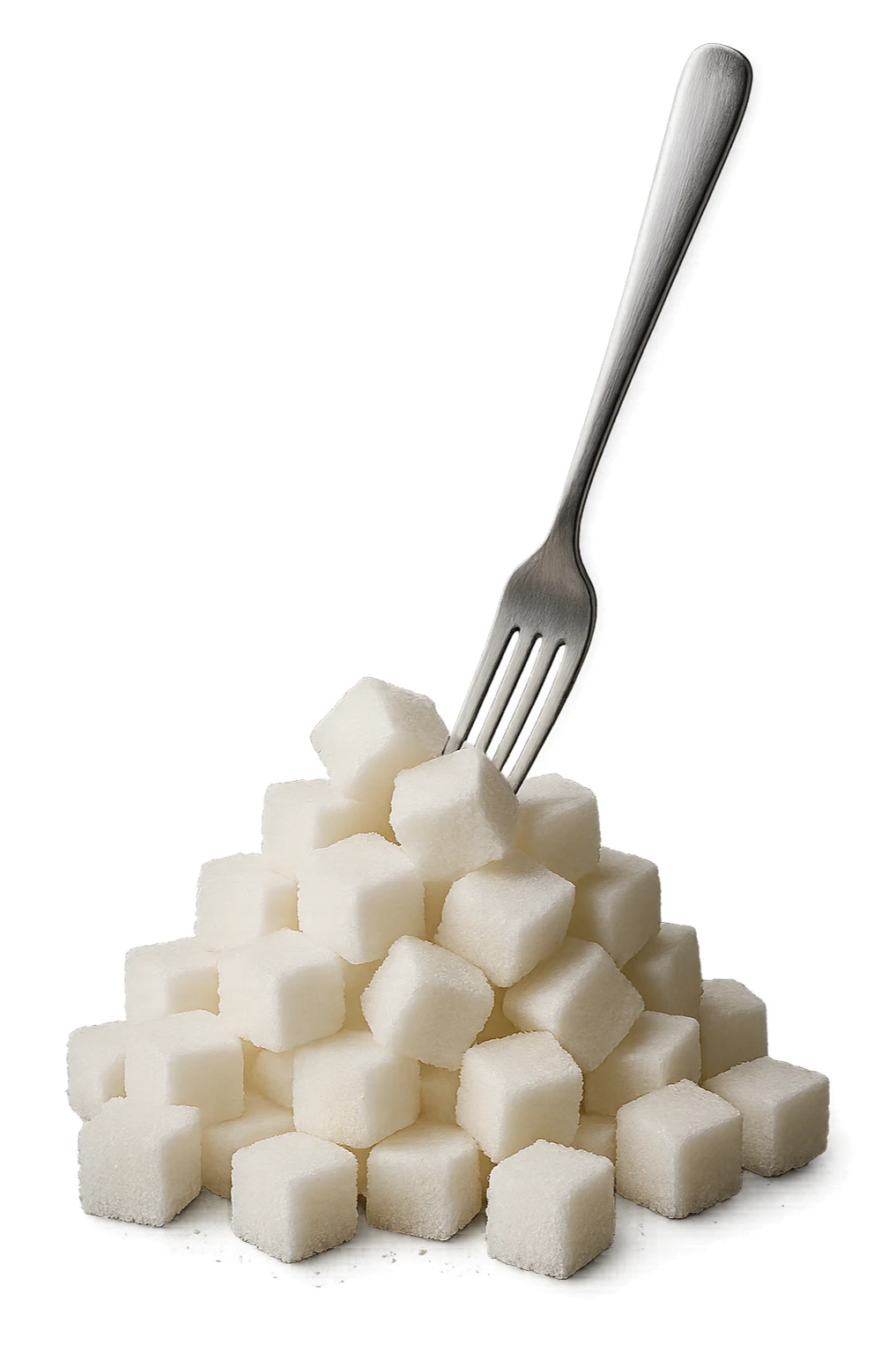 monagna di zollette di zucchero con una forchetta appizzata sopra, iperrealistico 4k sticker