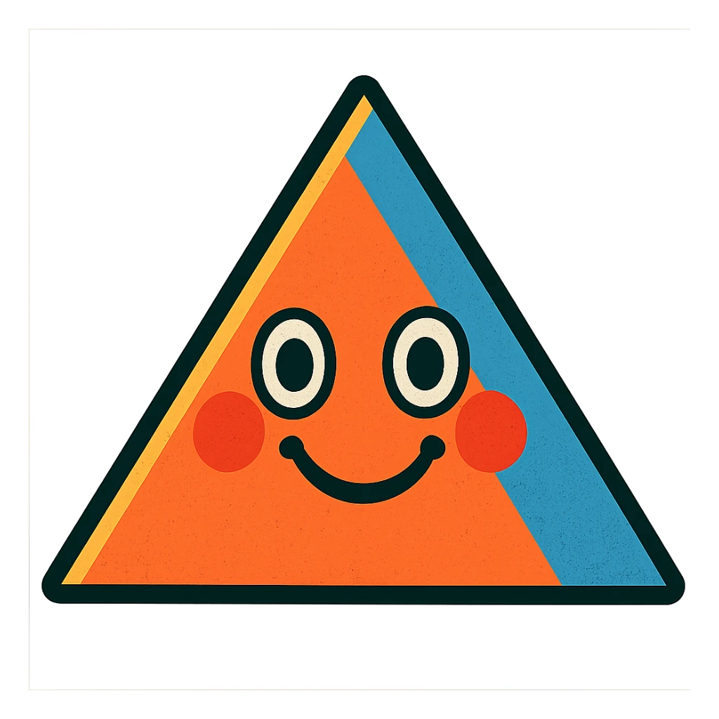 colorful triangle with a smiling face, cartoon style sticker