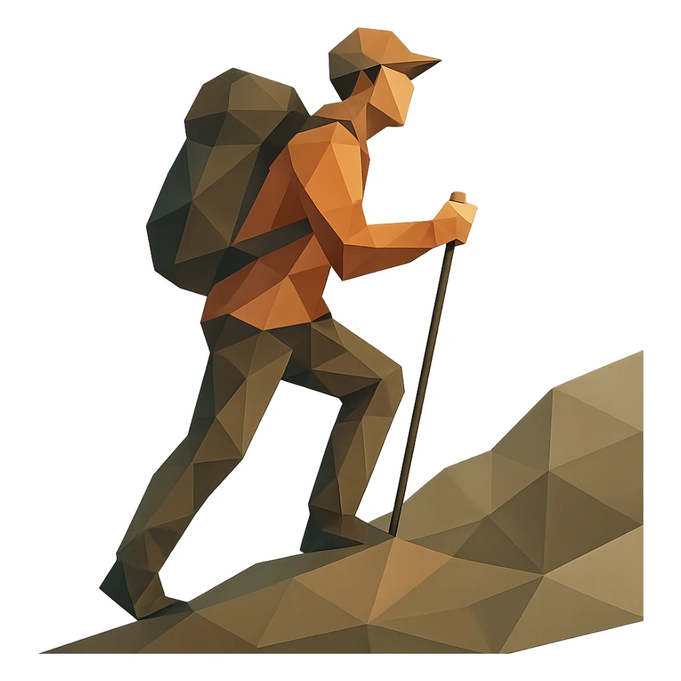 person hiking, low-poly polygonal illustration sticker
