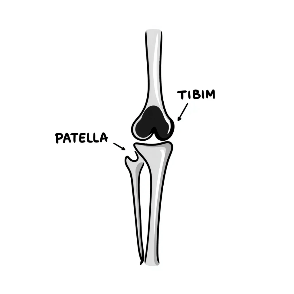 knee joint bones with labels, educational diagram of knee skeleton sticker