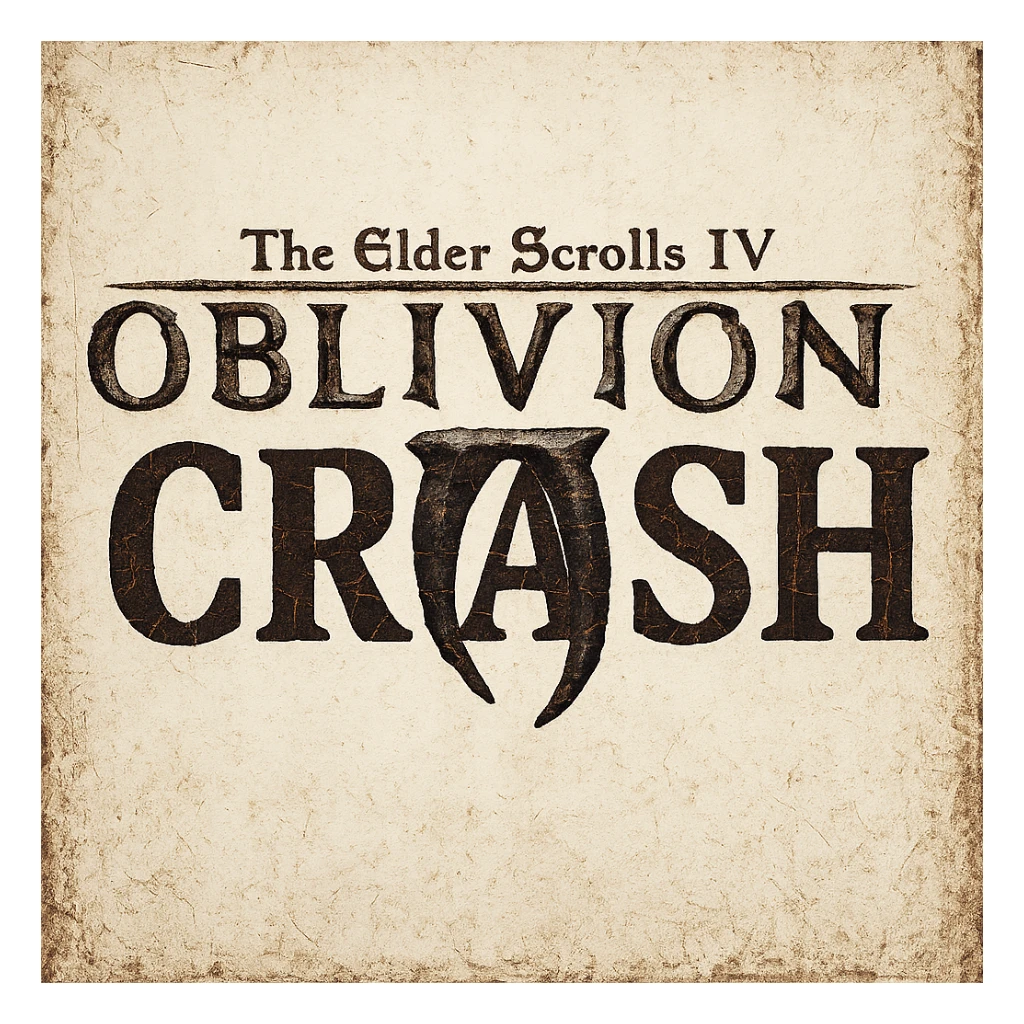 Elder Scrolls IV: Oblivion logo with the word 'crash' across it, detailed and clear design sticker