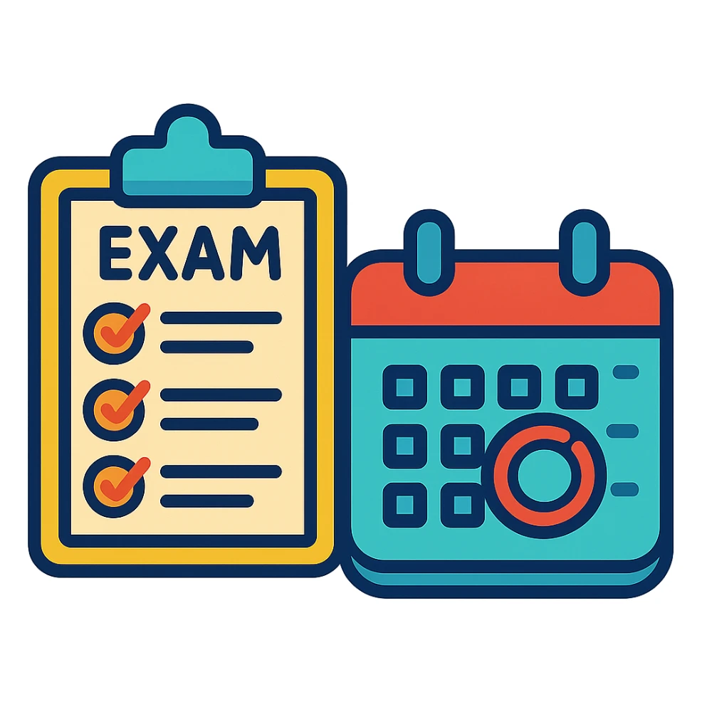 exam icon, calendar with exam date circled, vibrant style sticker
