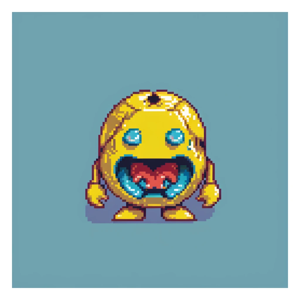 classic yellow Pac-Man character with open mouth in 8-bit style sticker