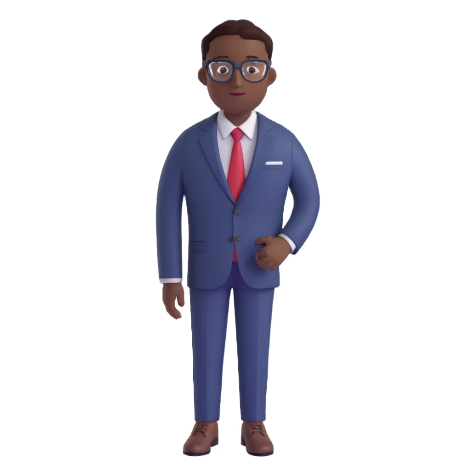 A dark-skinned man in a suit with glasses, full-length sticker