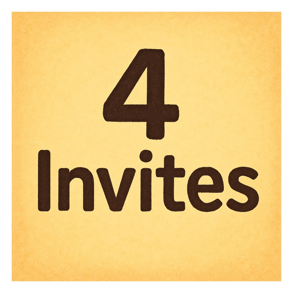 128x128 image with the text '4 Invites' in bold black font, centered on a smooth yellow gradient background, clean, legible, no extra icons or decorations sticker