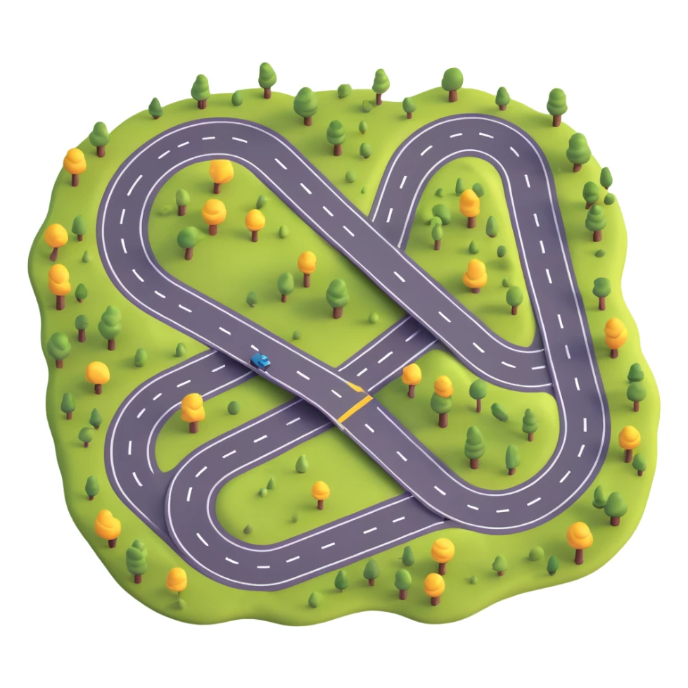 a twisting road seen from above, 3D emoji style sticker