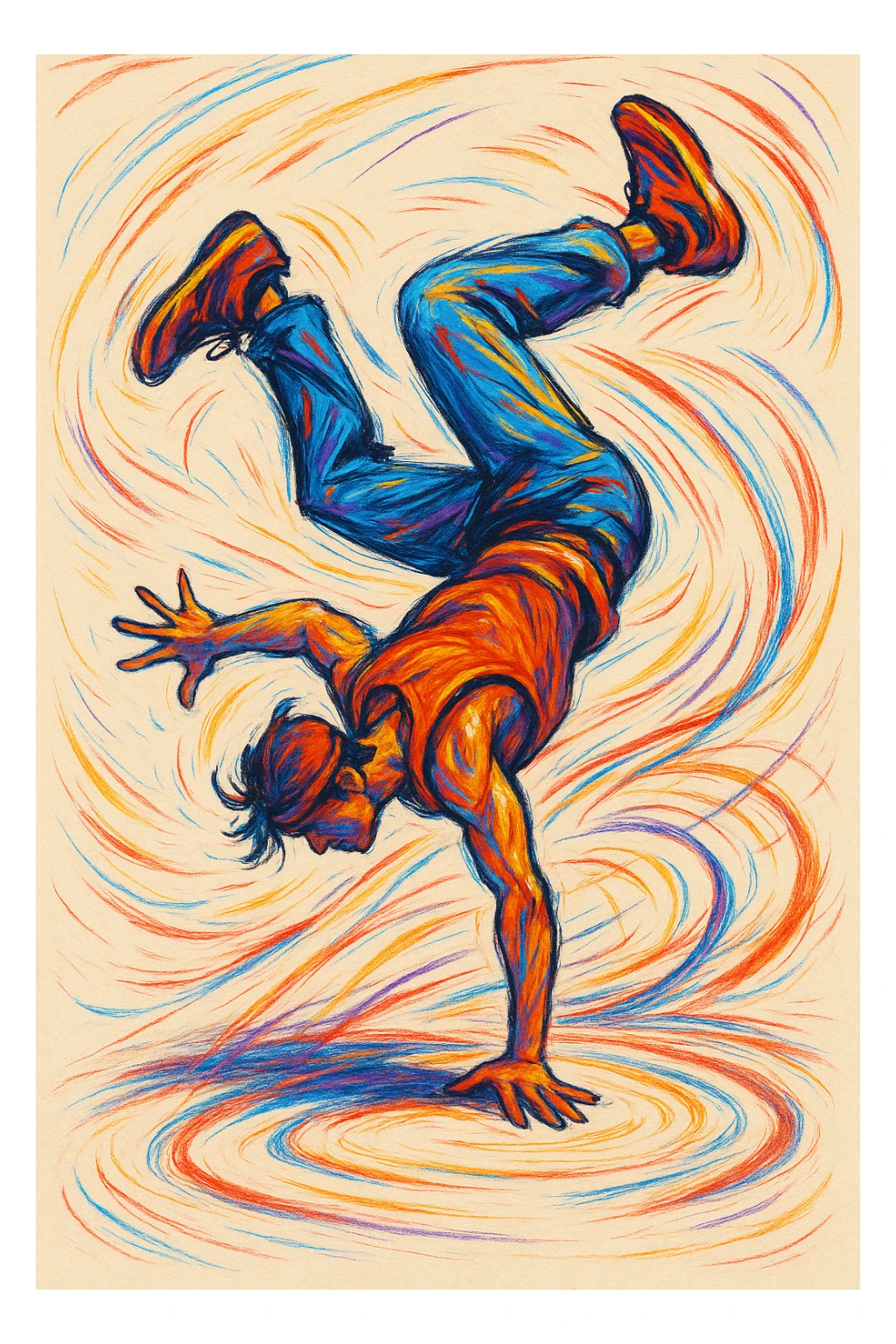 illustration of a person performing acrobatic moves, style 7 sticker