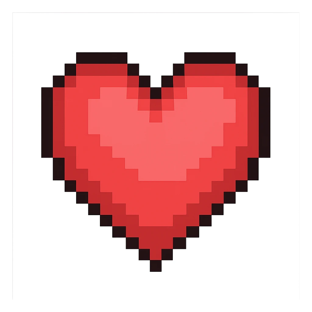 Create a pixel art heart in the largest size, representing the third frame of a beating animation, with no background. The style should clearly reflect pixel art characteristics. sticker
