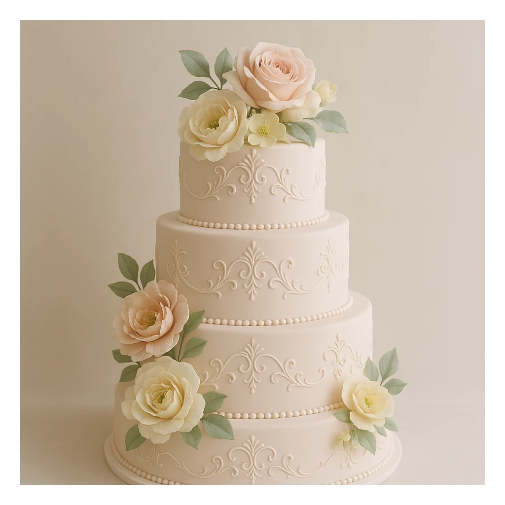 multi-tiered festive cake decorated with flowers, elegant style sticker