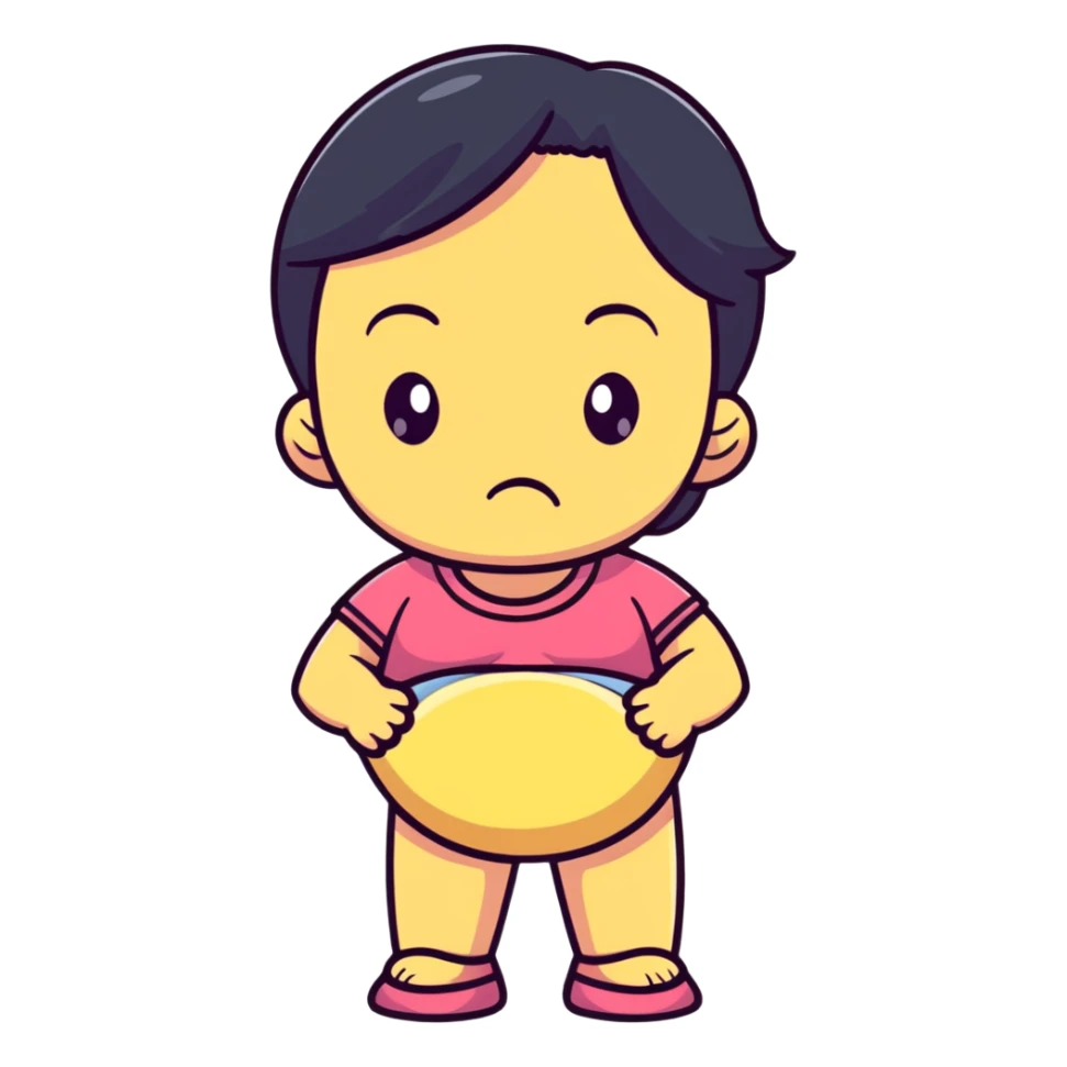 girl grimacing with stomach pain, constipation, uncomfortable expression sticker