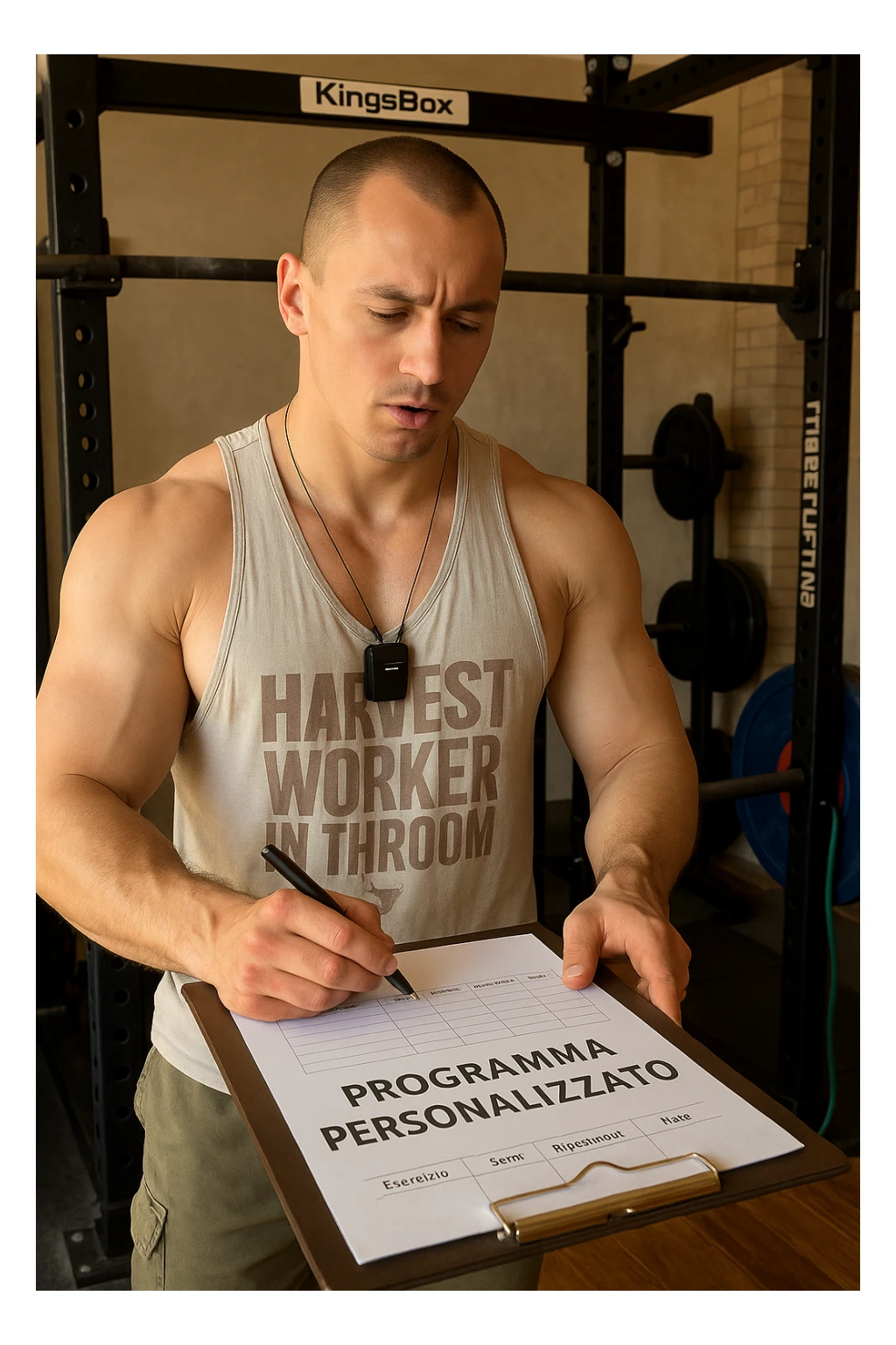 Uomo che crea un programma personalizzato per un suo cliente, sullo streetlifting, tutto in italiano sticker