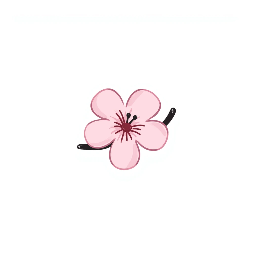 single soft pastel sakura blossom, Japanese hand-drawn kawaii style, full object, transparent background, with blushing cheeks sticker