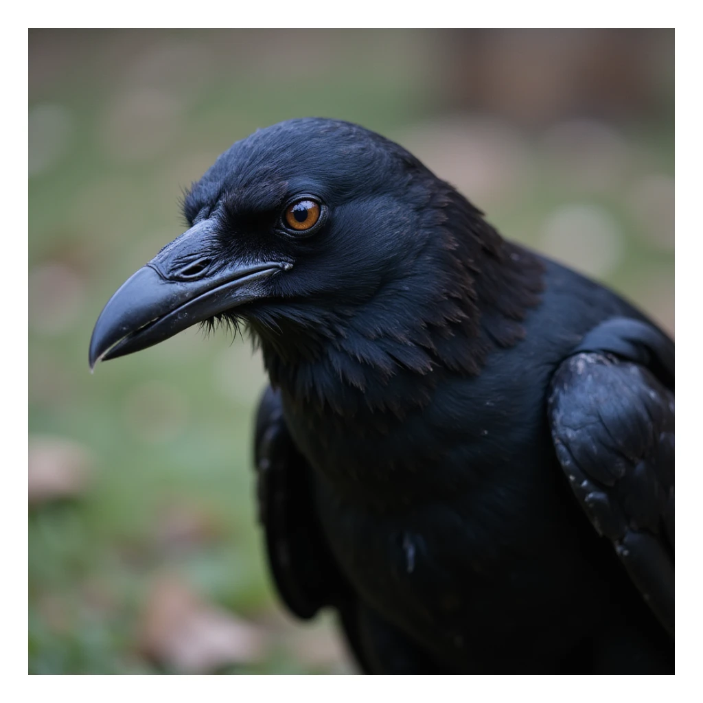 black raven bird facing left, realistic style sticker