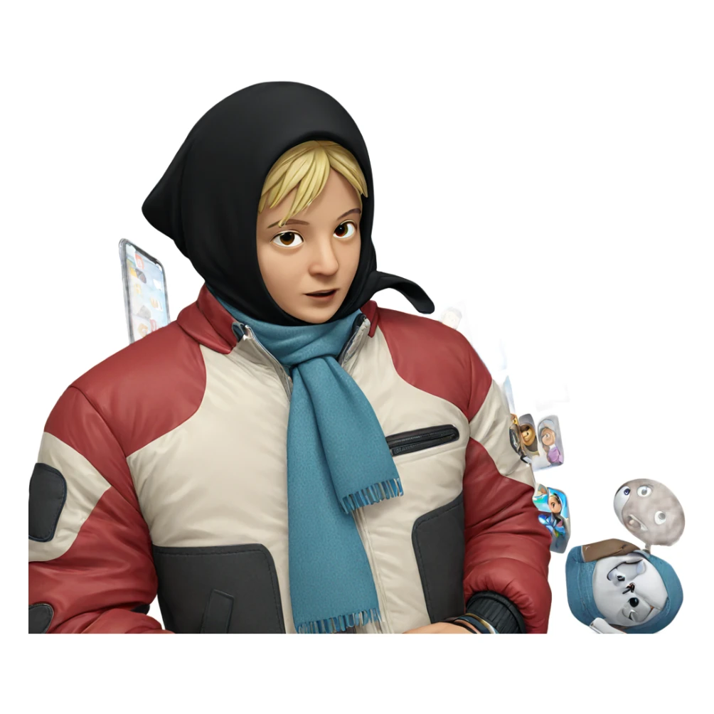 boy in jacket with scarf sticker