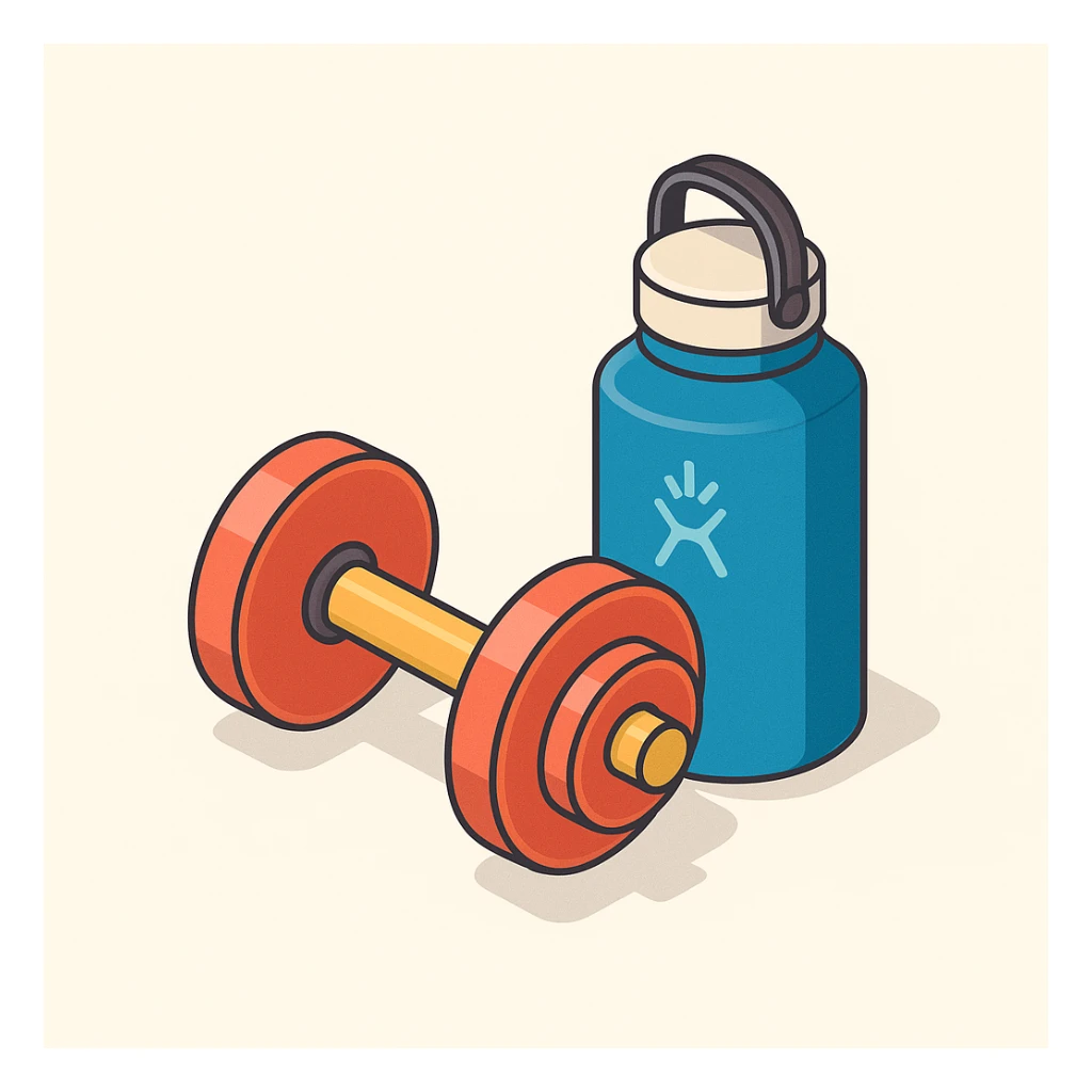 isometric 3d icon, gym weights and hydroflask, extra detail, no text sticker