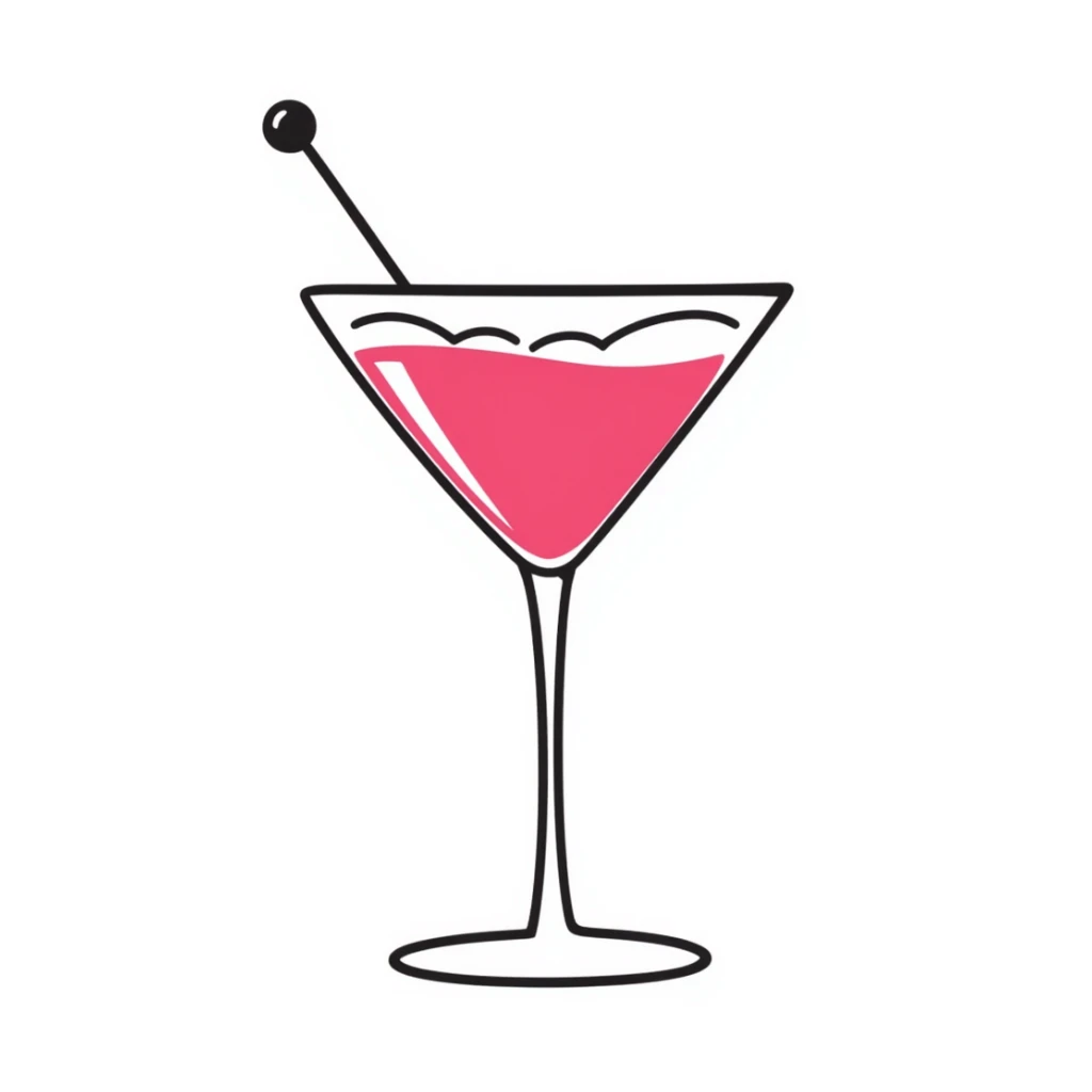 cosmopolitan cocktail in a martini glass, hand-drawn doodle style sticker