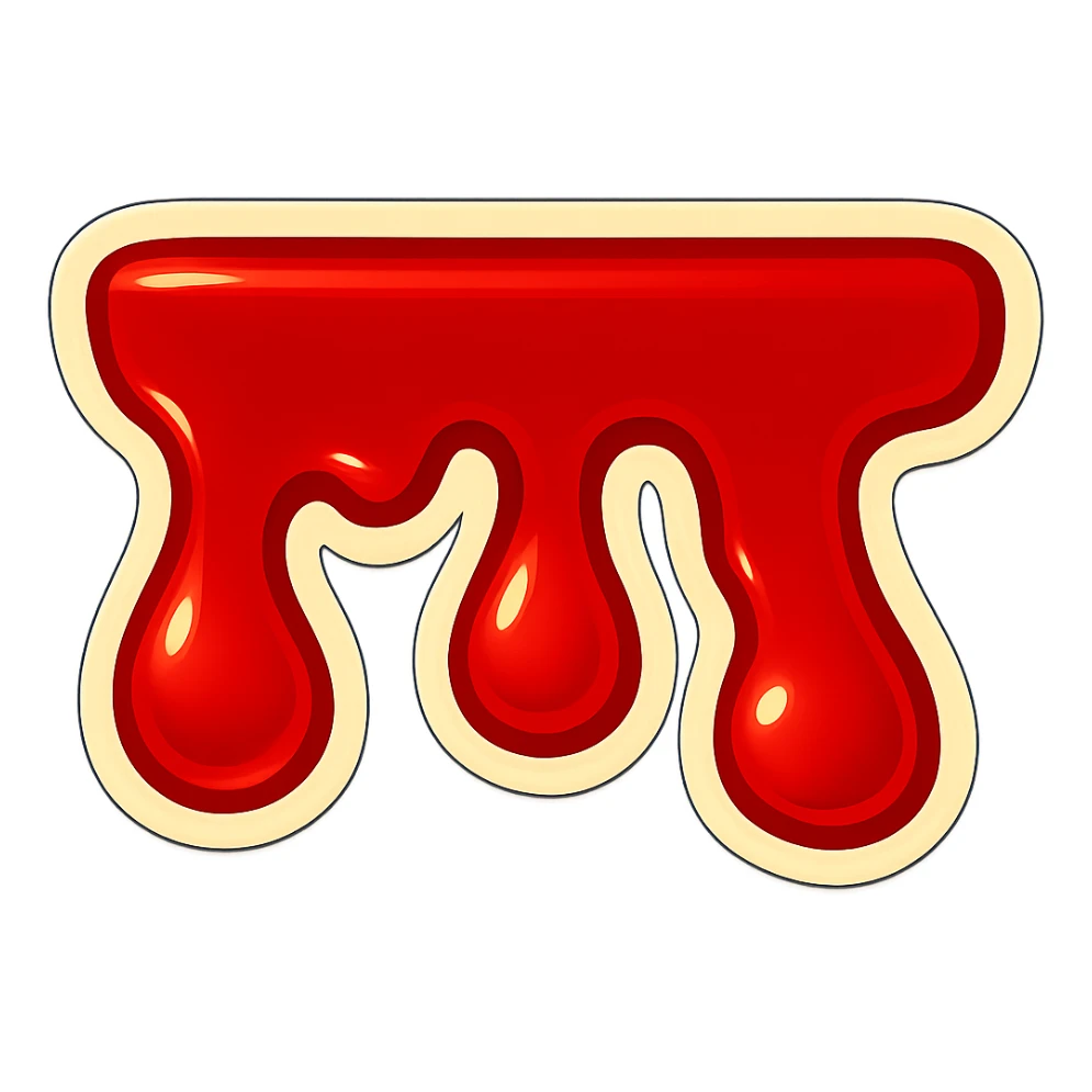 Make the blood drips even shorter and wider in a retro sticker style with a transparent background. sticker