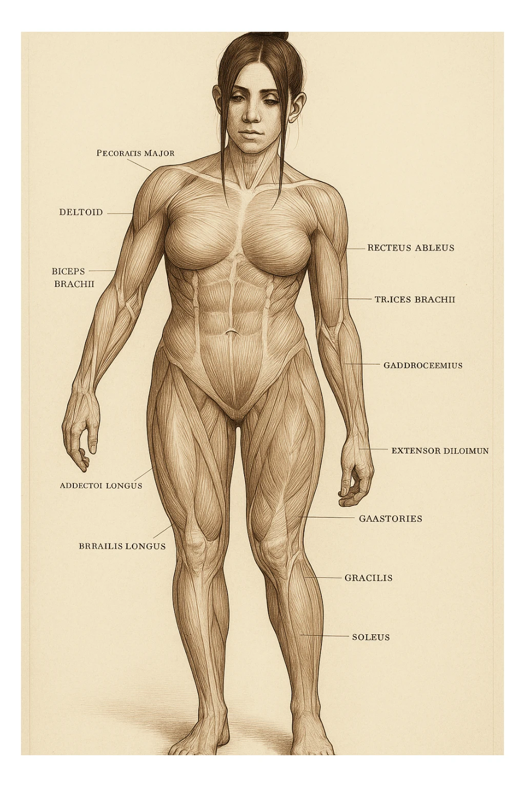 Anatomical style illustration inspired by the photo showing one leg visibly smaller and less hypertrophic than the other, highlighting the muscular difference between the legs, anatomical style, variant 3. sticker
