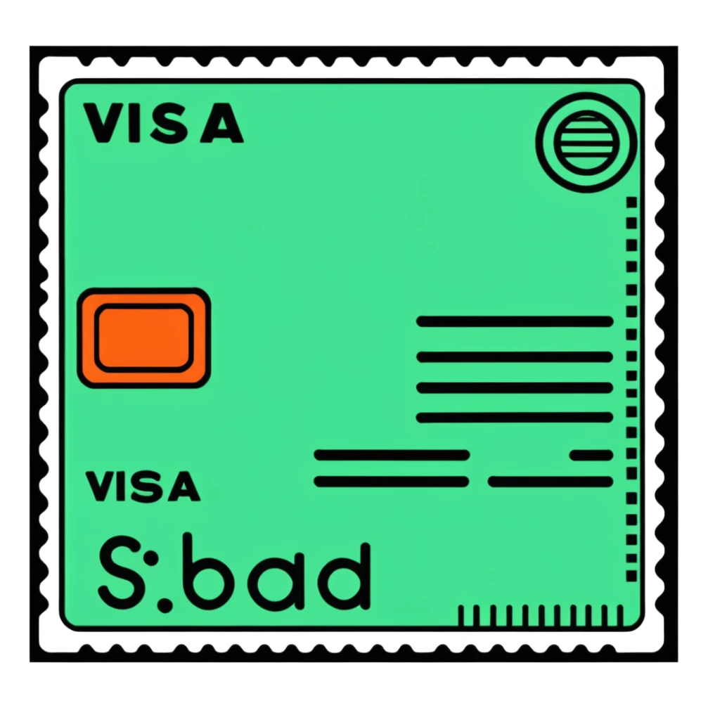 sticker style visa stamp with bold outline, playful, no background sticker