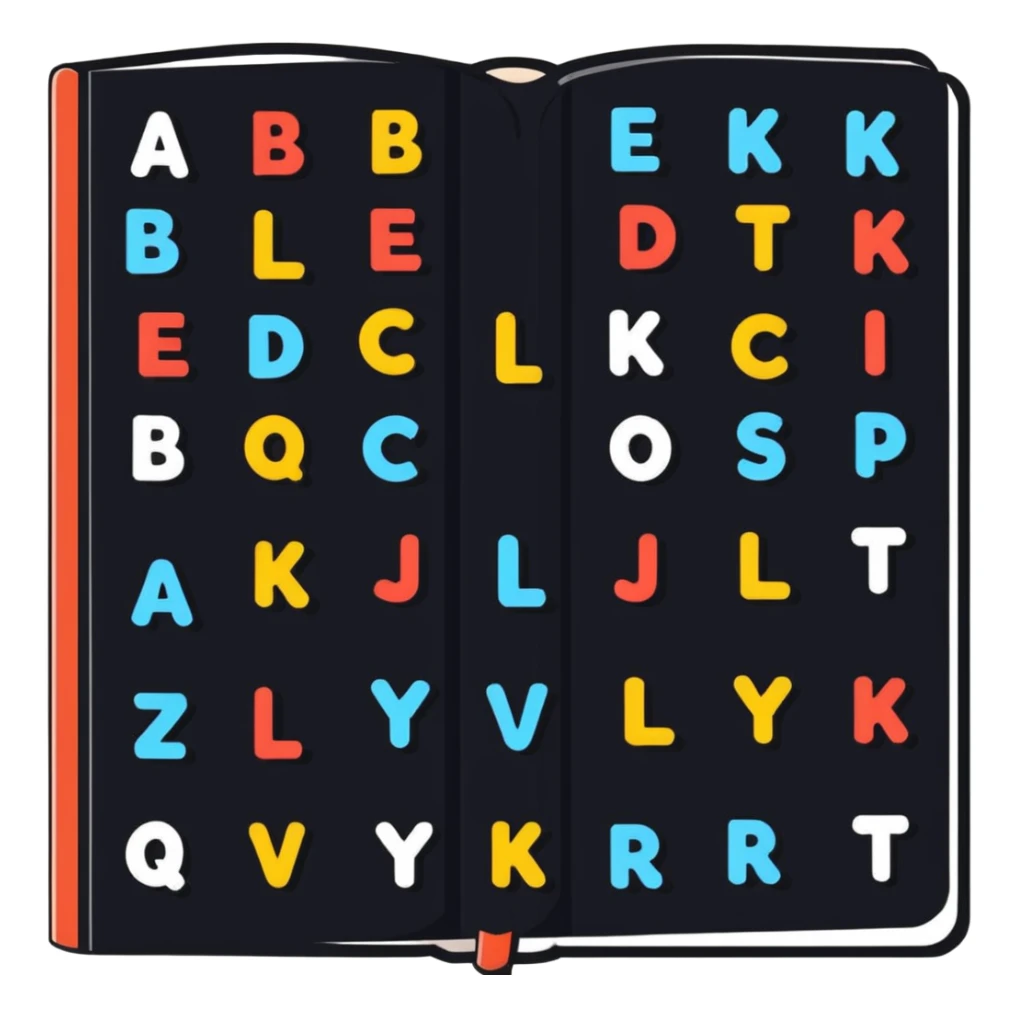 Cute English dictionary with alphabet letters sticker