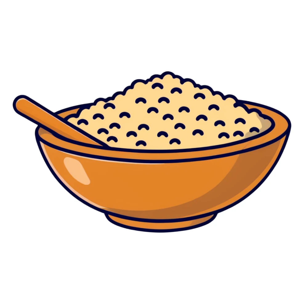 A small wooden bowl filled with tiny sesame seeds sticker