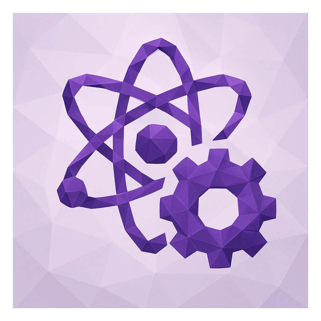 purple science and technology icon, geometric style, sharp edges, faceted shapes sticker