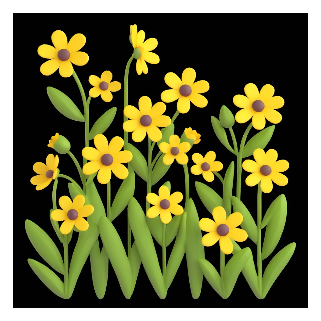 yellow wildflowers in 3D iOS style, volumetric, clean modern background, photo inspired sticker