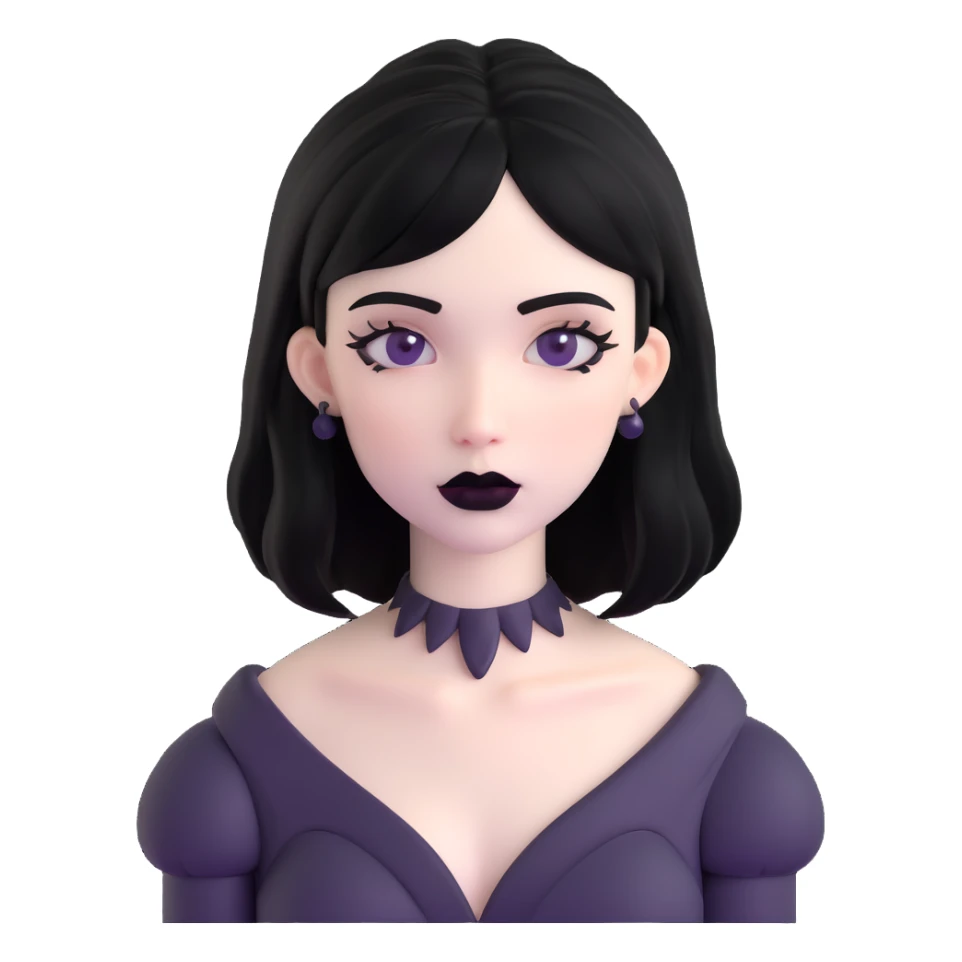 black goth with pale skin, black lipstick, black hair sticker
