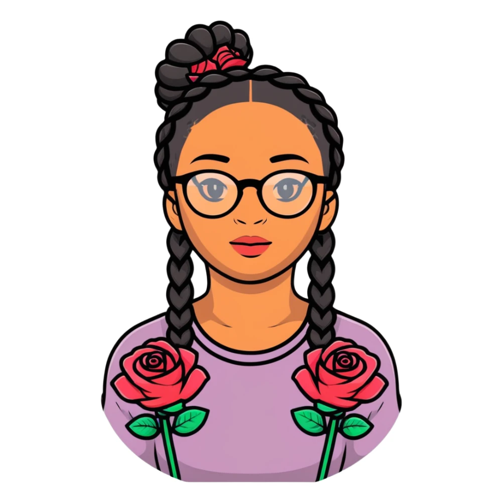 Black girl with braids and roses glasses sticker