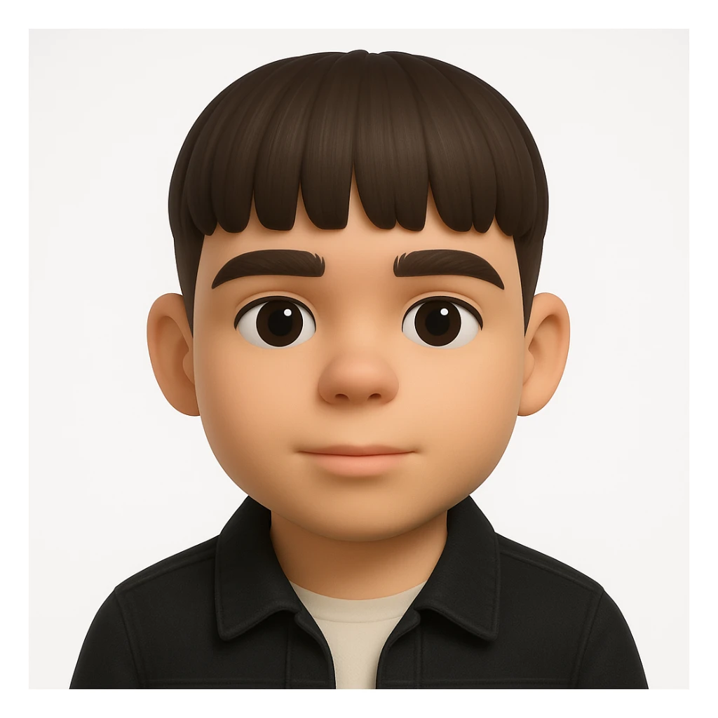 Create a realistic 3D emoji based on the provided photo, preserving facial details but removing pimples and mustache. The emoji should be wearing a black denim jacket. The style should resemble Microsoft 3D emoji style. sticker