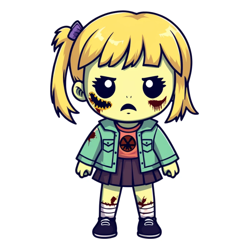 blonde zombie girl with bangs sticker