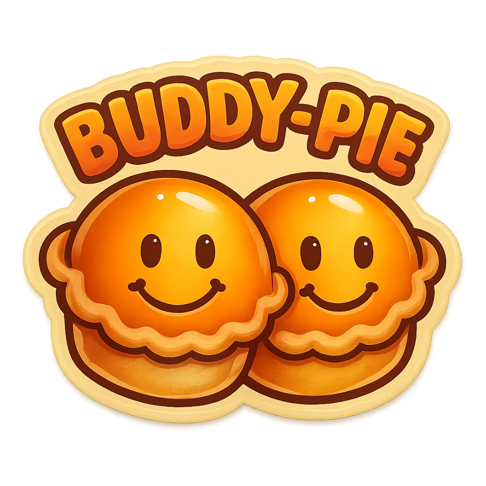 A sticker of a buddy-pie badge sticker