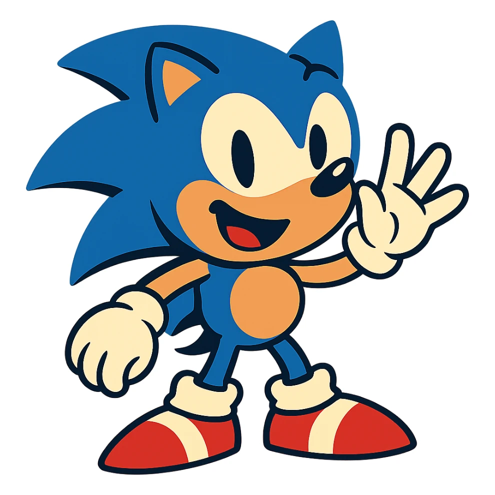 Sonic the Hedgehog with a happy expression, vibrant cartoon style sticker