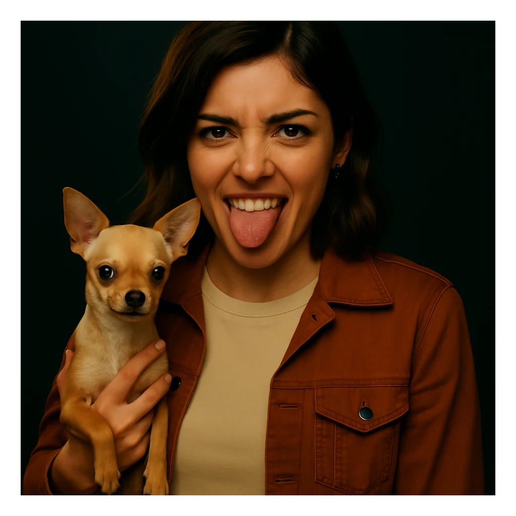 Restore the rebellious and playful expression on the face in the style of a Netflix series, keeping all other elements identical. sticker