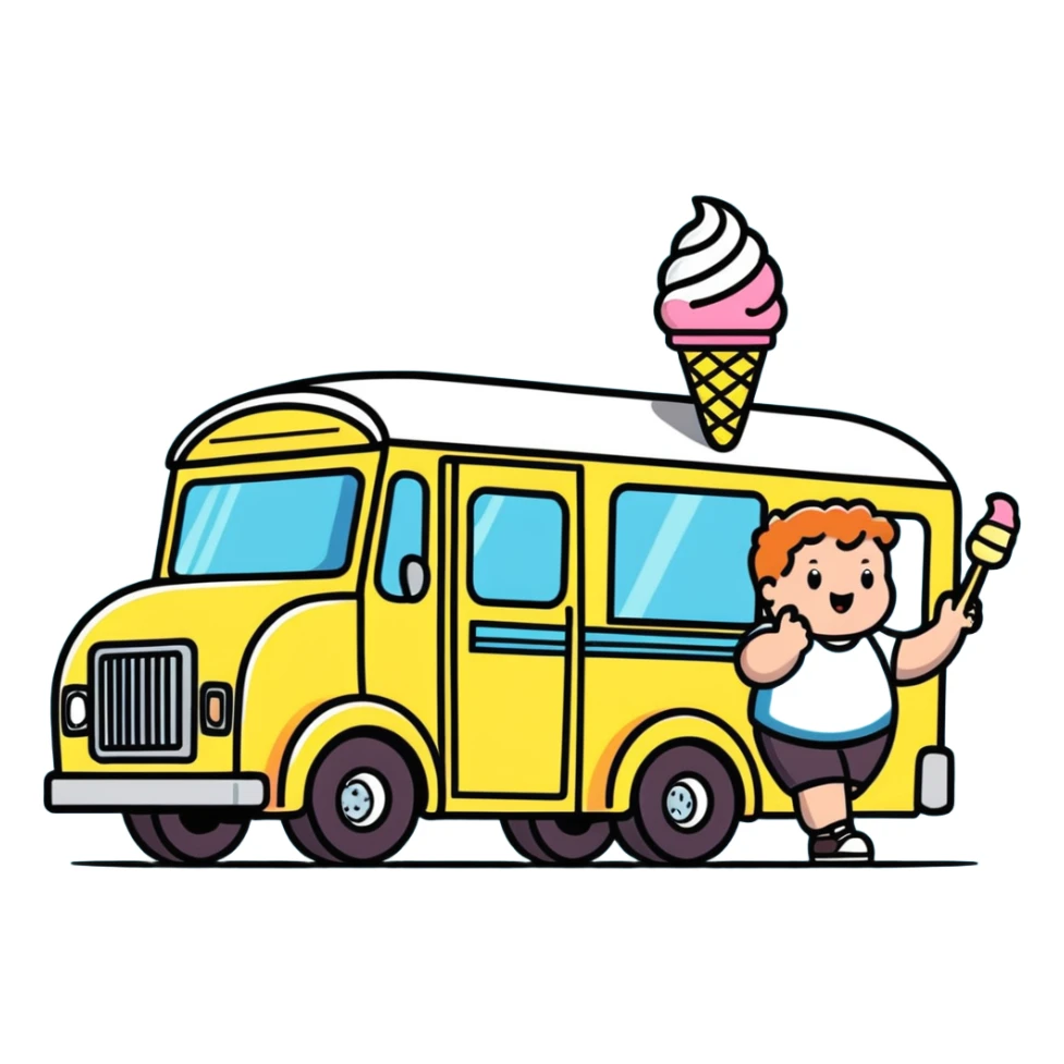 Fat kid chasing a boomerang ice cream truck sticker