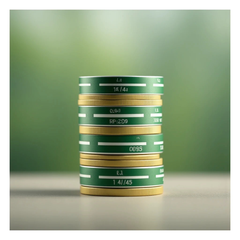stack of coins, professional style, green gold and white color scheme, bold and clear, suitable for digital use sticker