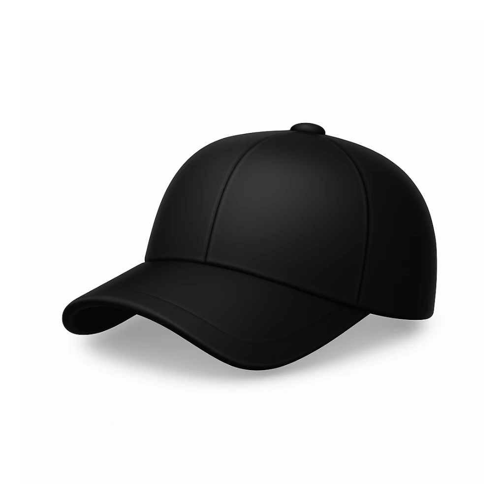 Make a black hat emoji exactly like the reference image, in iOS emoji style. Same shape, color, and texture, smooth and shiny. Add a soft shadow. The style should resemble iOS emoji style. sticker