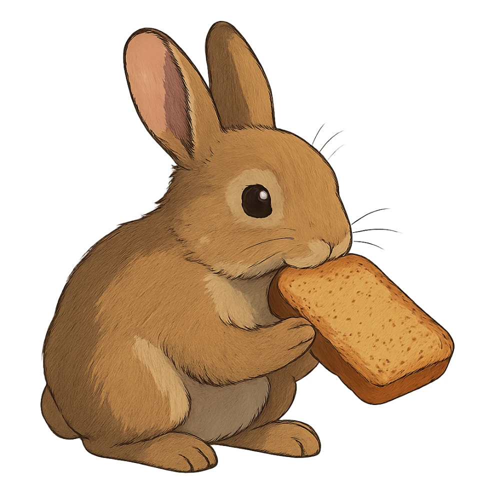 realistic rabbit eating a rusk, ghibli style sticker