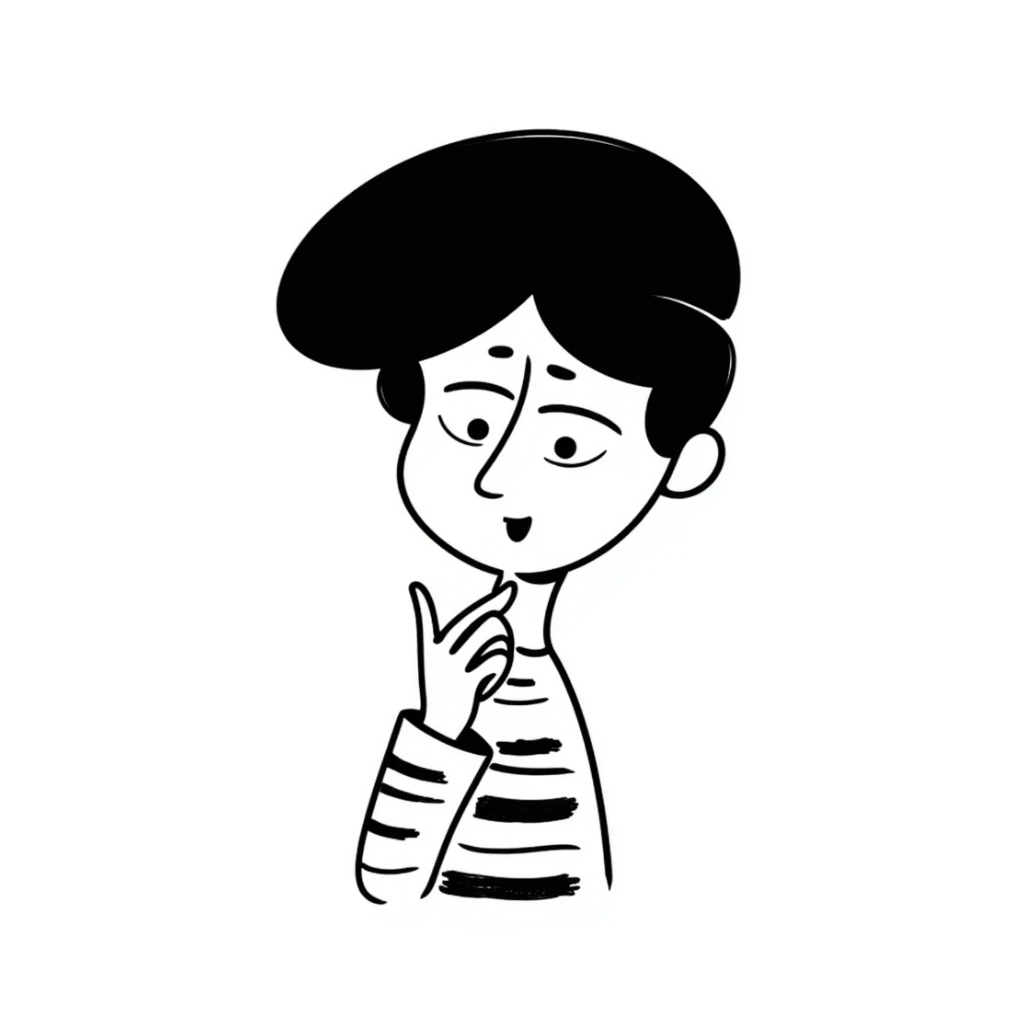 a young man with a beret, hand-drawn doodle style sticker