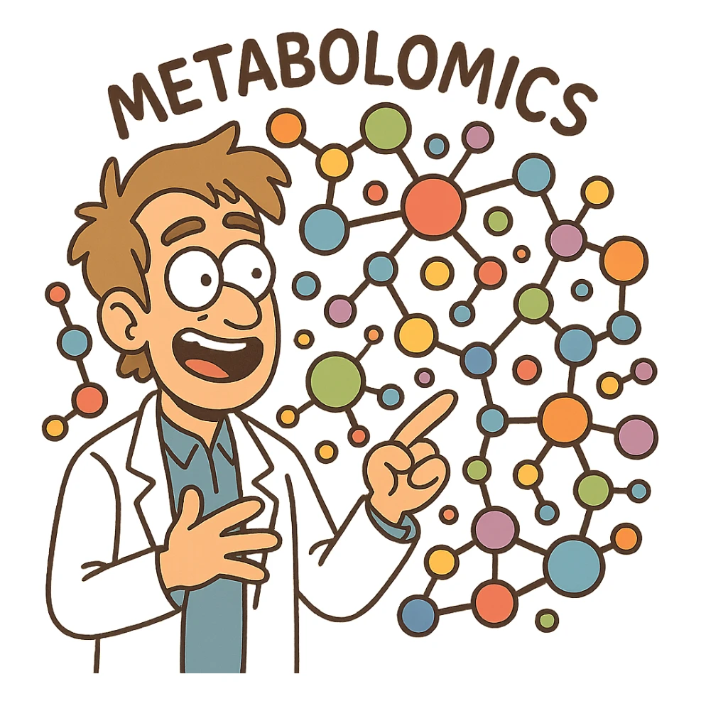 colorful network of molecules representing metabolomics sticker