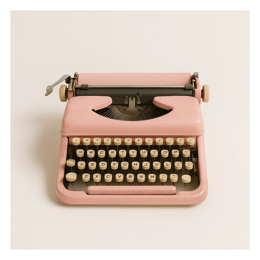 vintage typewriter, pink, minimal, on white background, no text sticker