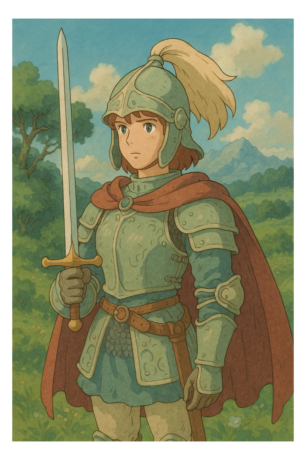 warrior with detailed armor, soft colors, fantasy background sticker