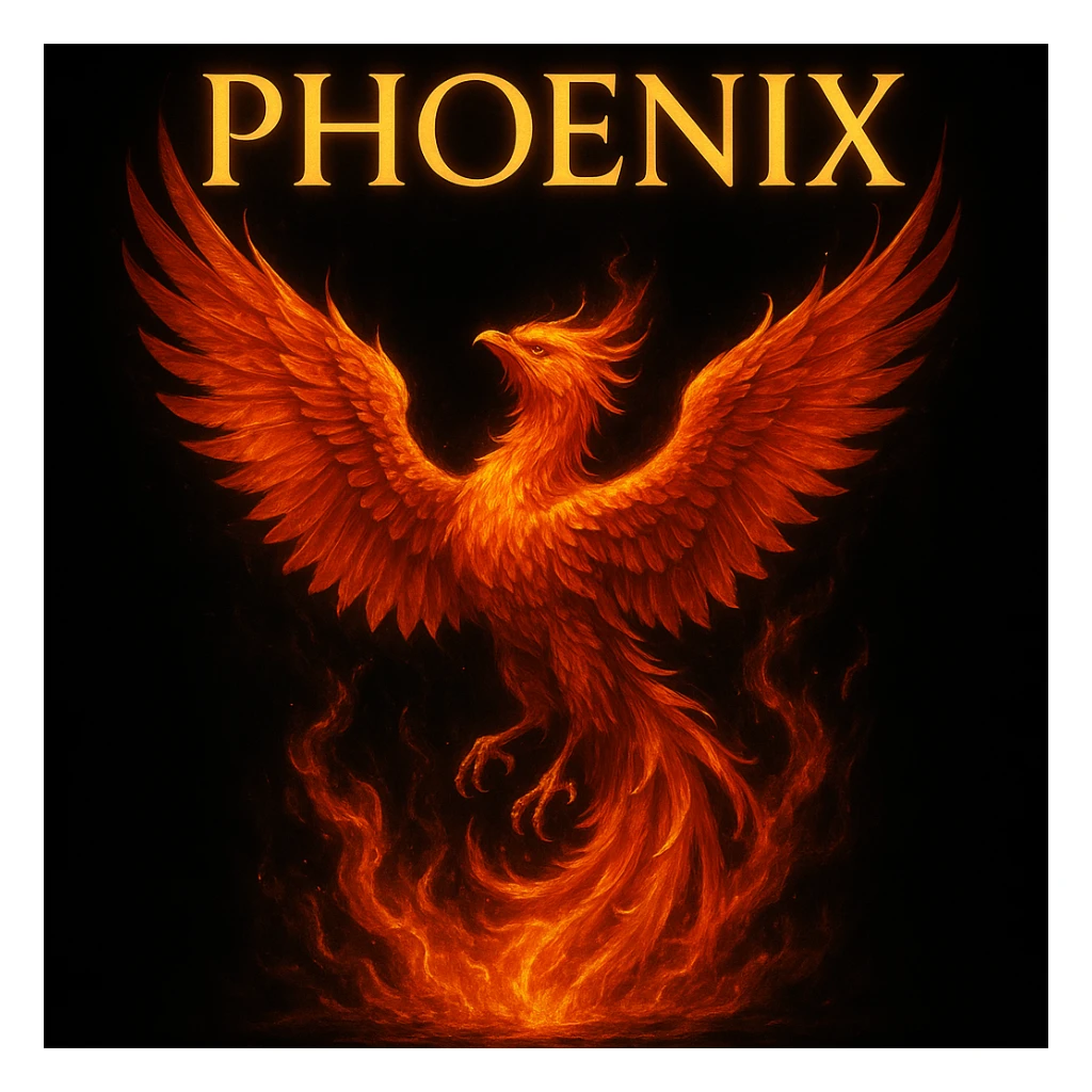 make image of phoenix with title, black background sticker