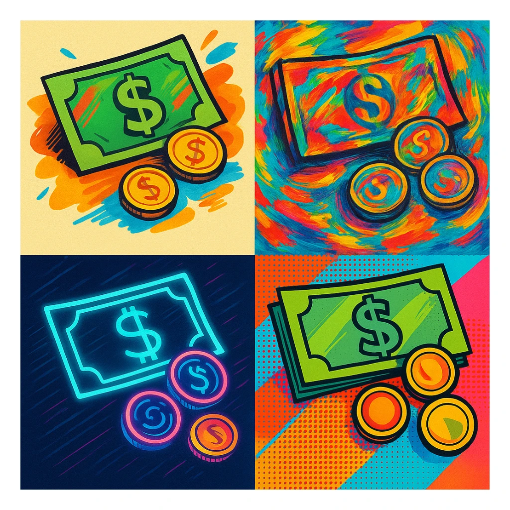 money, illustrated in a variety of creative styles sticker
